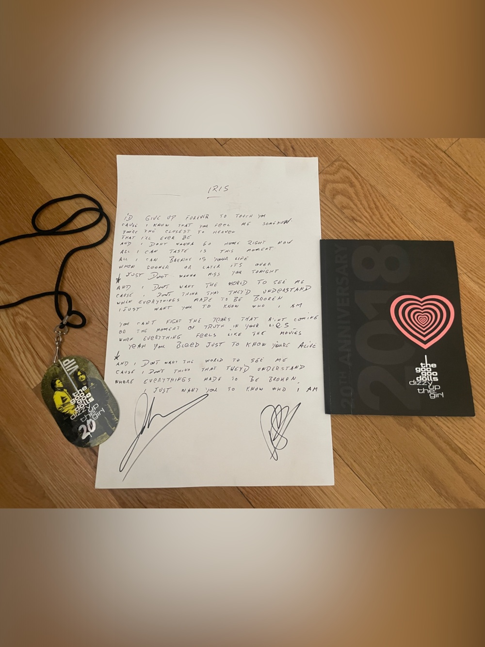 2018 20th Anniversary Goo Dolls signed lyrics and memorabilia